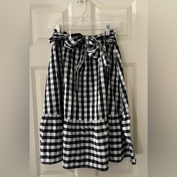 J. Crew Dresses & Skirts - J. Crew Gingham checkered black and white midi skirt tie waist tiered size 4